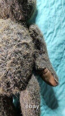 TEDDY BEAR with Jointed Head Arms and Legs Brown Leather Stitched Nose Paws Feet