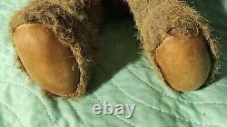 TEDDY BEAR with Jointed Head Arms and Legs Brown Leather Stitched Nose Paws Feet