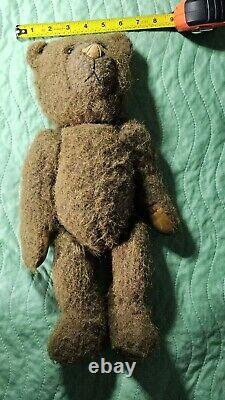 TEDDY BEAR with Jointed Head Arms and Legs Brown Leather Stitched Nose Paws Feet