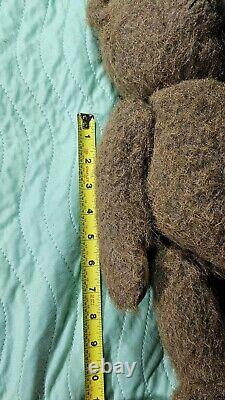 TEDDY BEAR with Jointed Head Arms and Legs Brown Leather Stitched Nose Paws Feet