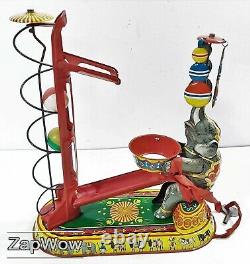 TIN TOY ELEPHANT JUGGLING 1950s NBN Clockwork Wind-Up Vintage Western Germany