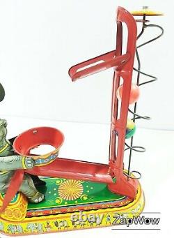 TIN TOY ELEPHANT JUGGLING 1950s NBN Clockwork Wind-Up Vintage Western Germany