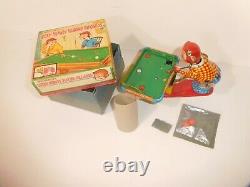 TPS Lucky Monkey Playing Billiards NMIB Tin Wind-up with pool balls, packaging BOX