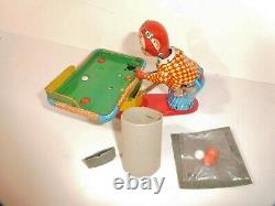 TPS Lucky Monkey Playing Billiards NMIB Tin Wind-up with pool balls, packaging BOX