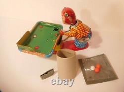 TPS Lucky Monkey Playing Billiards NMIB Tin Wind-up with pool balls, packaging BOX