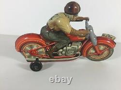 Technofix Tin Litho Motorcycle Wind Up Toy US Zone Germany Works Antique Vintage