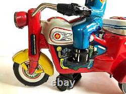 Tin Litho Wind Up Toy Police Motorcycle 1950s. KO Japan. Works Great. Mint/Near