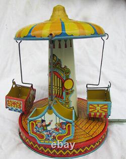 Tin Litho toy Merry Go Round Carousel J. Chein unmarked works 9 1/2 gentle wear