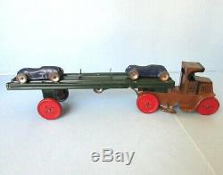 Tin MARX US Army Toy TRUCK Car Carrier Hauler Transport Windup C-Cab Vintage