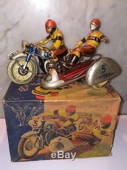 Tipp&co Silver Racer Race Motorcycle Vintage Tin Toy in original. Box tippco tco