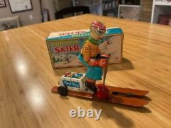 Toy Friction Skier 1950's Vintage With Original Box