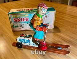 Toy Friction Skier 1950's Vintage With Original Box