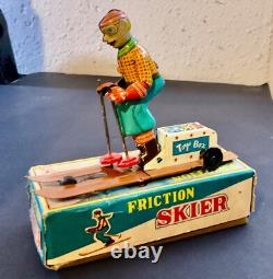 Toy Friction Skier 1950's Vintage With Original Box