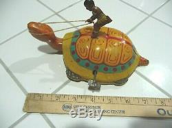 Turtle with Native Rider tin wind-up toy J. Chein & Co. With original box 1930s