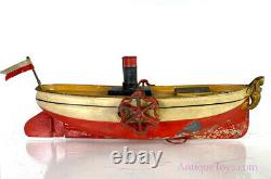 Uebelacker ca. 1900 Paddlewheeler Windup Tin Boat with Figurehead