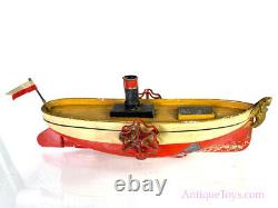 Uebelacker ca. 1900 Paddlewheeler Windup Tin Boat with Figurehead