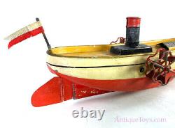 Uebelacker ca. 1900 Paddlewheeler Windup Tin Boat with Figurehead