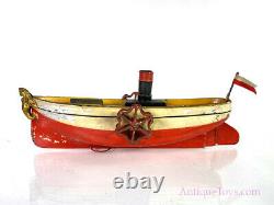 Uebelacker ca. 1900 Paddlewheeler Windup Tin Boat with Figurehead