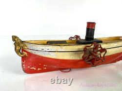 Uebelacker ca. 1900 Paddlewheeler Windup Tin Boat with Figurehead