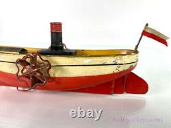 Uebelacker ca. 1900 Paddlewheeler Windup Tin Boat with Figurehead