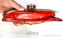 Uebelacker ca. 1900 Paddlewheeler Windup Tin Boat with Figurehead