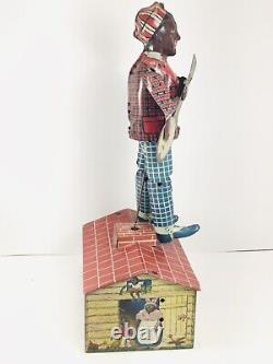 Unique Art JAZZBO-JIM Dancing Tin Wind Up Toy THE DANCER ON THE ROOF with BOX