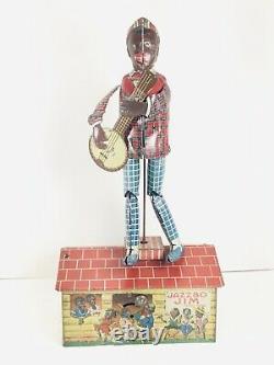 Unique Art JAZZBO-JIM Dancing Tin Wind Up Toy THE DANCER ON THE ROOF with BOX