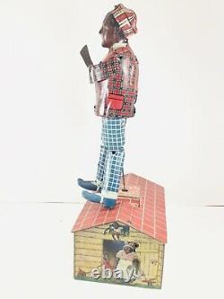 Unique Art JAZZBO-JIM Dancing Tin Wind Up Toy THE DANCER ON THE ROOF with BOX