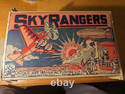 Unique Art Sky Rangers Litho Tinplate 1933 Near Mint Toy & RARE ORIGINAL BOX