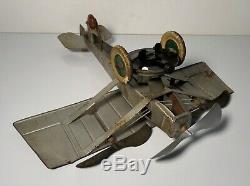 VINTAGE 1920's KINGSBURY PLANE TRI-MOTOR TIN LITHO WINDUP AIRPLANE