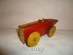VINTAGE 1920s Girard Tinplate Wind Up Boat Tail Racer Tin Toy Race Car #2