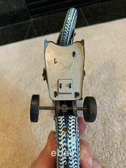 VINTAGE 1940'S WIND UP TIN LOUIS MARX MILITARY MOTORCYCLE WORKING, with key