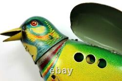 VINTAGE 1940's GES. GESCH GERMANY TIN LITHO MECHANICAL WIND UP TOY SINGING BIRD