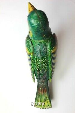 VINTAGE 1940's GES. GESCH GERMANY TIN LITHO MECHANICAL WIND UP TOY SINGING BIRD