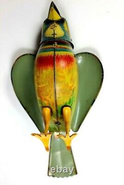 VINTAGE 1940's GES. GESCH GERMANY TIN LITHO MECHANICAL WIND UP TOY SINGING BIRD
