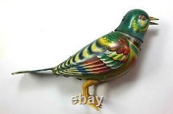 VINTAGE 1940's GES. GESCH GERMANY TIN LITHO MECHANICAL WIND UP TOY SINGING BIRD