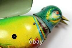 VINTAGE 1940's GES. GESCH GERMANY TIN LITHO MECHANICAL WIND UP TOY SINGING BIRD