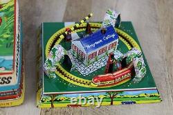 VINTAGE 1940s MARX MECHANICAL HONEYMOON EXPRESS TIN WIND UP TRAIN TOY BOX J2498