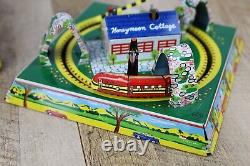 VINTAGE 1940s MARX MECHANICAL HONEYMOON EXPRESS TIN WIND UP TRAIN TOY BOX J2498