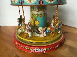 VINTAGE 1950'S CHEIN & CO TIN WIND UP MERRY GO ROUND CAROUSEL TOY WithBOX