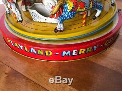 VINTAGE 1950'S CHEIN & CO TIN WIND UP MERRY GO ROUND CAROUSEL TOY WithBOX