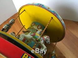 VINTAGE 1950'S CHEIN & CO TIN WIND UP MERRY GO ROUND CAROUSEL TOY WithBOX