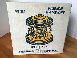 VINTAGE 1950'S CHEIN & CO TIN WIND UP MERRY GO ROUND CAROUSEL TOY WithBOX