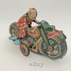 VINTAGE 1950s ACROCYCLE TIN TOY WIND-UP CLOWN & MOTORCYCLE ALPS JAPAN WORKS WELL