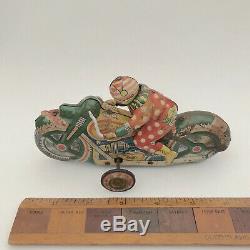 VINTAGE 1950s ACROCYCLE TIN TOY WIND-UP CLOWN & MOTORCYCLE ALPS JAPAN WORKS WELL