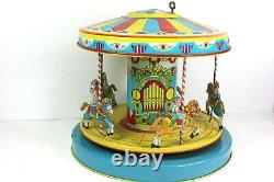 VINTAGE 1950s J. CHEIN MERRY GO ROUND CAROUSEL TIN LITHO WIND UP TOY with BOX