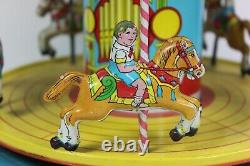 VINTAGE 1950s J. CHEIN MERRY GO ROUND CAROUSEL TIN LITHO WIND UP TOY with BOX