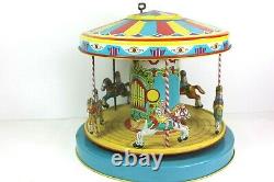 VINTAGE 1950s J. CHEIN MERRY GO ROUND CAROUSEL TIN LITHO WIND UP TOY with BOX