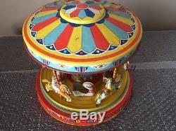 VINTAGE 1950s J. CHEIN PLAYLAND MERRY GO ROUND CAROUSEL TIN LITHO WIND UP TOY