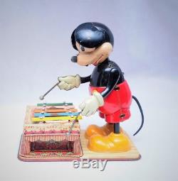 VINTAGE 1950s MARX-LINEMAR MICKEY MOUSE XYLOPHONE TIN WIND-UP TOY